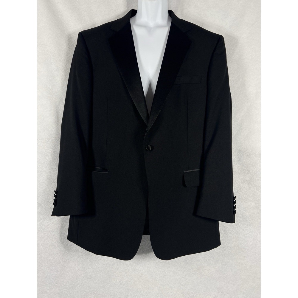 Jos A Bank Tuxedo Jacket Mens 46L Black Blazer 100% Wool Formal Old Money